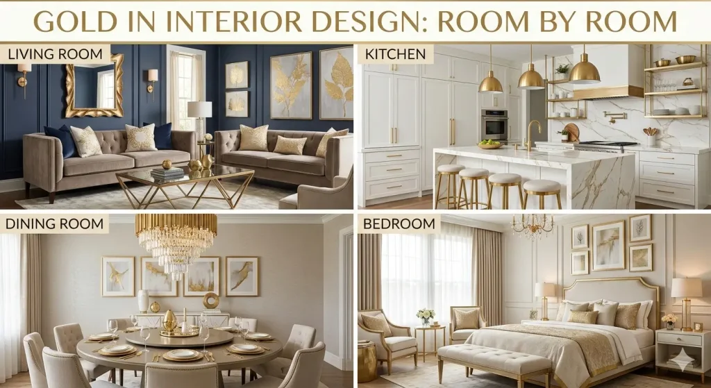 Gold in Interior Design Room by Room