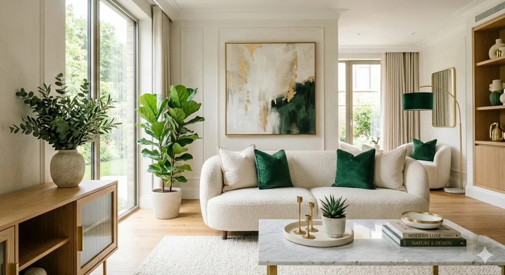 Modern Luxe Formula Warm Whites, Greens, and Controlled Gold